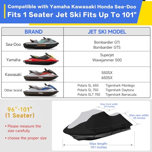 Jet Ski Cover VINPATIO 600D Trailerable Jetski Cover, Heavy Duty 100% Waterproof and UV Protection PWC Cover, 96"-101" L by VINPATIO - Image 3