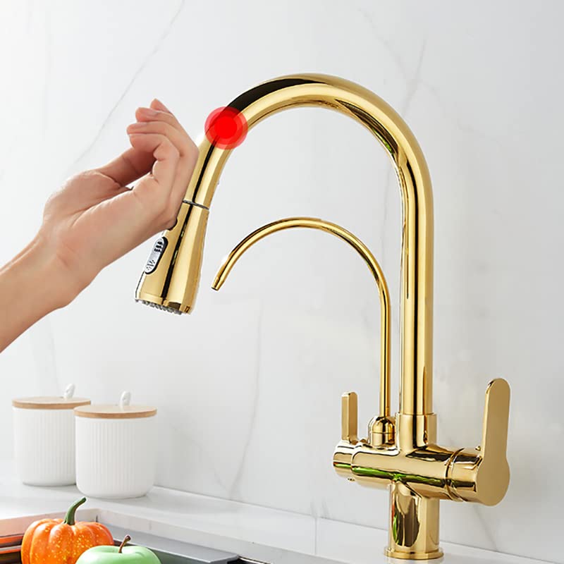 Robinet de cuisine tactile doré pour éliminer les impuretés de l'eau 3 modes - 2