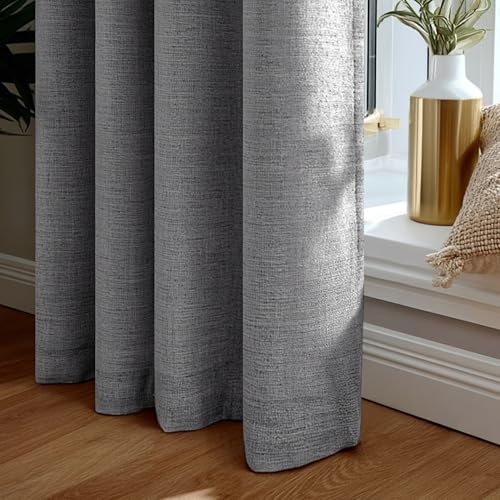 Deconovo Faux Linen 100% Blackout Eyelet Curtains 66x90 Inch Thermal Insulated Drapes with TPU Coating for Bedrooms, Dark Grey, W66 x L90 Inch 2 Panels - Image 7