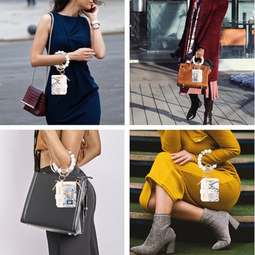 Image of COOLANS Silicone Bracelet Wristlet Wallet Credit Card Holder RFID,ID Window,Key Ring Tassel,Slim Wallet Women Keychain Purse