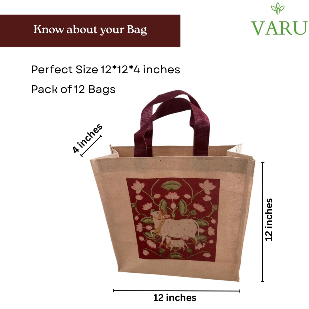 Pichwai Jute Cotton Return Gift Bags - Pack of 12 -2 Pichwai Jute Cotton Return Gift Bags - Pack of 12 -2