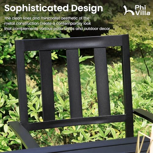 Image of PHI VILLA 7 Piece Patio Dining Set, 64 inch Steel Table | Outdoor Dining Set for 6 for Patio, Deck, Yard, Garden