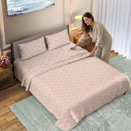 Image of Dream Living Embossed Double Bedsheet with 2 Pillow Covers | 120 GSM | 220x250 Cm | Beige