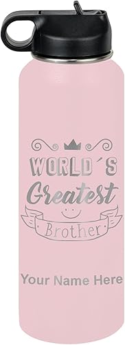Miniatura 17 de LaserGram Botella de agua personalizada, World's Greatest Brother, acero inoxidable de doble pared aislada al vacío con popote superior, regalo