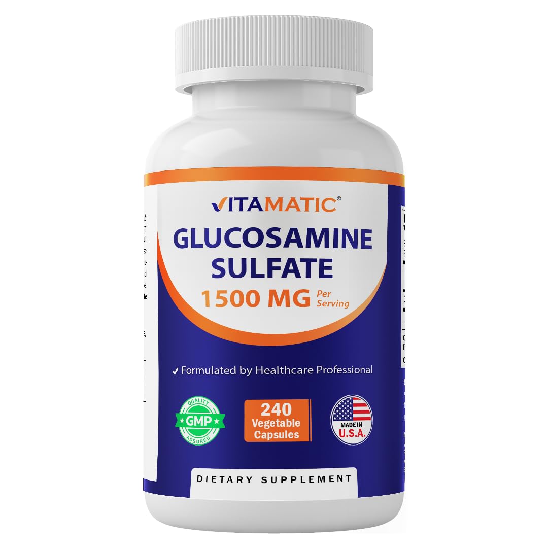 Vitamatic Glucosamine Sulfate Supplement, 1500mg, 120 Servings, 240 Capsules 240 Count (Pack of 1)