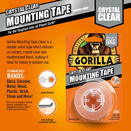 Gorilla Double Sided Mounting Tape Clear 1.5m, Pack of 1