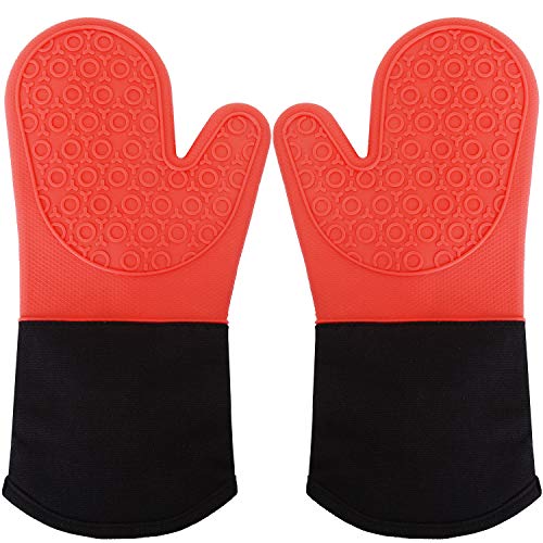 Guantes de Horno Extra Largo Silicona Antideslizante 500 ? Guantes de Cocina Resistent al Calor Forro de Algodón Engrosado Guantes de Horno Impermeable 1 par