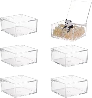 PH PandaHall 6pcs Clear Acrylic Box 3.2x3.2x1.5 Inch Square Cube Container with Lids Transparent Storage Boxes Mini Display Box for Candy Treat Jewelry Craft Wedding Party Favor Gifts