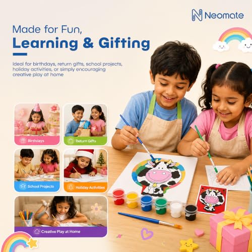 Image of Neomate Canvas Painting Kit for Kids | DIY Painting Set with 1 Printed Canvas, 6 Acrylic Paint Pots & Brush | Art and Craft Kit, Paint Kit for Kids, Birthday Gift, Return Gift, Creative Activity Set