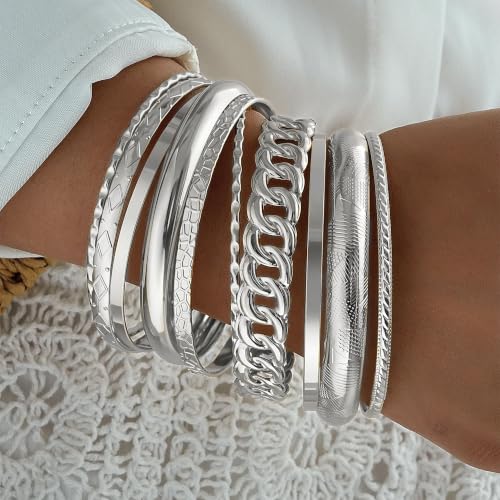 Image of IF ME Gold Bangle Bracelets for Women, Indian Bangles Stackable Set, Multi Layer Textured 18K Gold Plated Chunky Bracelets Boho Jewelrys Set