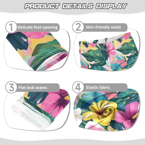 Flowers Leaves White Pink Yellow Kids Girl's Leggings Soft High Waisted Athleisure Pants Exercise3