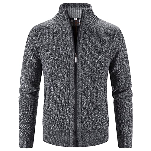 Men's Full Zip Up Cardigan Sweaters Regular Fit Flannel Lining Knitted Cardigans Zipper Thick Knit Sweater Coat (Dark Grey,XX-Large)