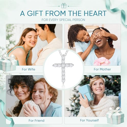 Juvux Cross Pendant Necklaces for Women 14K Gold Plated Cubic Zirconia Cross Necklace Simple Jesus Cross Necklace Christian Easter Religious Trendy Faith Minimalist Gift Necklace for Mom (Silver) — view 5