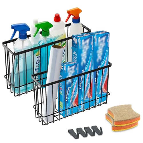 Cabinet Door Organizer Basket 2 Pack with Sponges, Black