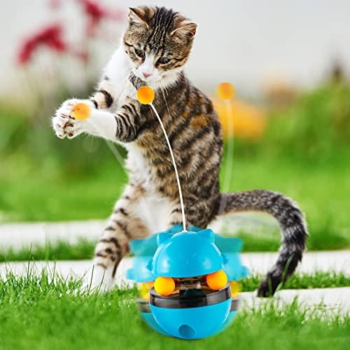 Tumbler Cat Teaser Toys, Interactive Cat Toy Kitten Toys For Indoor Cats Puzzle Snack Feeder With Double Interactive Balls And Detachable Teasing Wand Cat More Fun For Indoor Cats