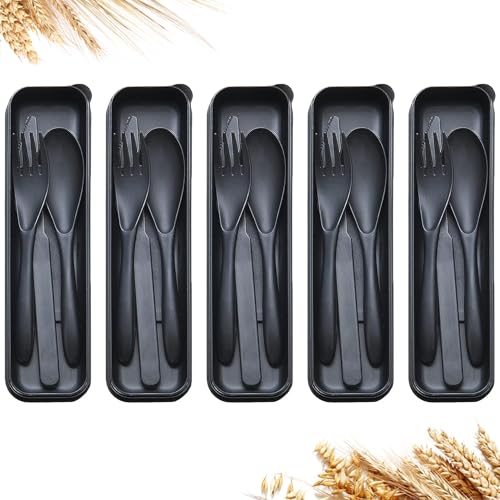 Reusable Travel Utensils Set with Case Wheat Straw Fork Spoon Knife Cutlery