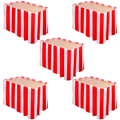 Elcoho 5 Pack Carnival Table Skirt Red And White Striped Table Skirt Fits Rectangle Or Round Tables Party Theme Tables For Circus Theme Party Decorations #TOP28
