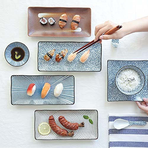 Platos de Cena, Plato de Cena de 9.8 Pulgadas, Plato de cerámica para Sushi, Platos de Cena de Pescado, vajilla Rectangular para el hogar，B