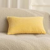 Home Brilliant 12x20 Spring Pillow Cover Soft Lumbar Throw Pillow Cover Yellow Corduroy Striped Pillow Case for Bench Bedroom Living Room Fall Winter Decor, 12 x 20 inches, 30cm x 50cm, Light Yellow
