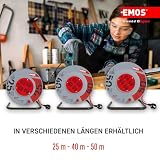 EMOS - Bęben kablowy 50 m – 4 gniazda Schuko – 230 V, 16 A, 3680 W – wysokiej jakości izolacja PCW – H05VV-F3G 1,5 mm² – zabezpieczenie przed przegrzaniem – IP20 do użytku wewnątrz pomieszczeń