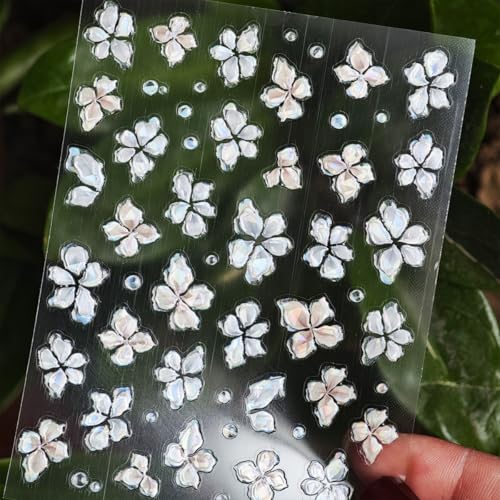 Image of 5D Embossed Flower Nail Stickers for Nail Art Quatrefoil Nail Art Stickers Spring Nail Decals Self Adhesive wiyh Design Nail Charm for Women Manicure Supplies Accessories
