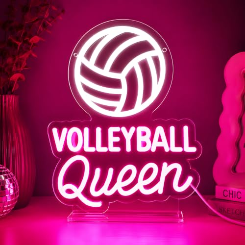 Image of Volleyball Queen Neon Sign, USB Powered Dimmable LED Wall Light for Girls Bedroom, Dorm, Team Room, Volleyball Gifts for Teen Girls