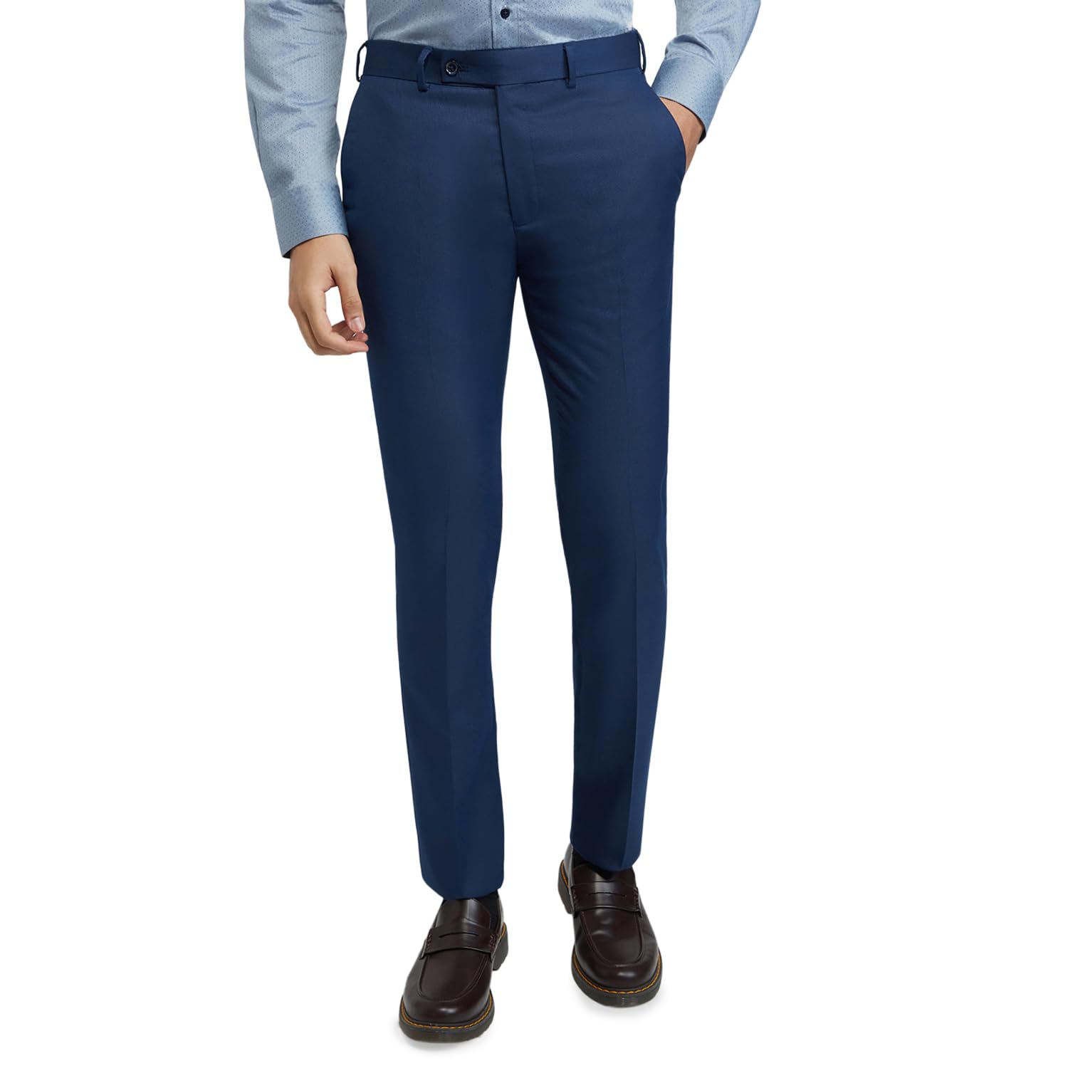 park avenue Men Slim Fit Structure Pattern Polyester Rayon Blend Flat Front Formal Trouser Blue-picture-29