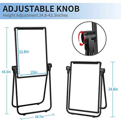 JOYOOSS 15" x 22.8" Kids Art Easel U-Stand Whiteboard Easel Dry Erase Board with Stand Height Adjustable Rotating Foldable & 360° Rotating Flipchart Easel for Kids Students (Black)