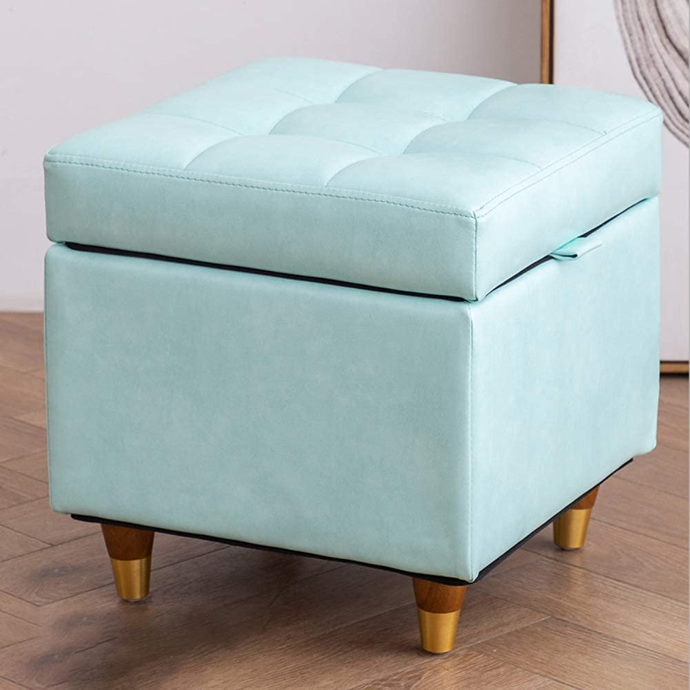 Repose-Pieds de Rangement en Cuir dans le Salon : Tabouret Carré Bleu pour Chambre