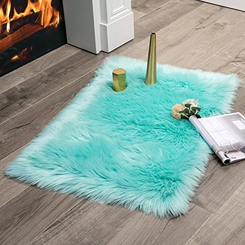 MIULEE Faux Fur Area Rugs Sheepskin Fluffy Mat Fleece Chair Cover Seat Pad Soft Shaggy Area Mat for Bedroom Sofa Floor 60 x 90 cm Irregular Shape Light Tan