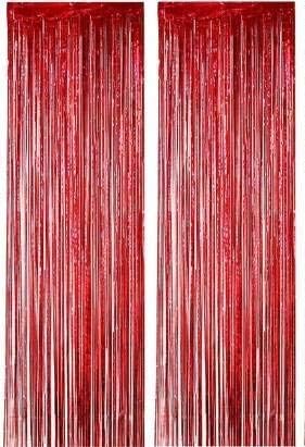 Party Products Red Metallic Tinsel Foil Fringe Curtains for Birthday Engagement, Baby Shower, Holiday Celebration, Decorations - 3 X 6 ft (Pack of 2)