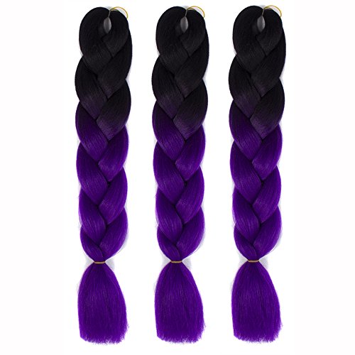 Alay&me Synthetic Braiding Hair Extensions Kanekalon Hair Ombre Twist Braiding Hair High Temperature Hair Extensions 3Pcs/Lot 100g/Pc 24" (60CM) (Black to Purple)