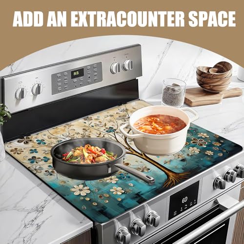 Image of Vintage Tree of Life Stove Top Covers for Electric Stove, Electric Gas Stove Pad Heat Resistant Range Cooktop Protector for Home Decor Kitchen 28 inchx20 inch