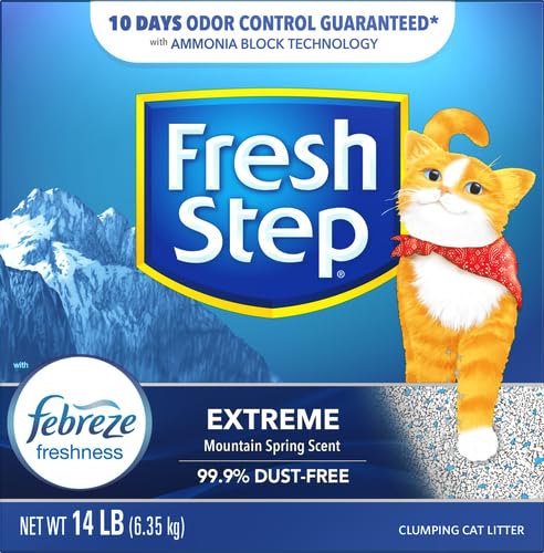 Image of Fresh Step Extreme Clumping Litter with Febreze Freshness, Mountain Spring Scent Clumping Cat Litter with Guaranteed Odor Control, 14 lb. Box (Pack of 3)