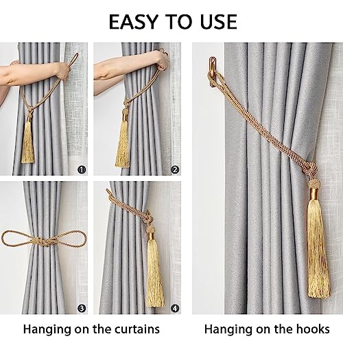 Pretty Jolly 2 Pack Long Tassel Curtain Tiebacks Handmade Braided Rope Knot Drape Tie Backs European Style Decorative Curtain Holdbacks for Home & Office Window Drapery (Bronze)