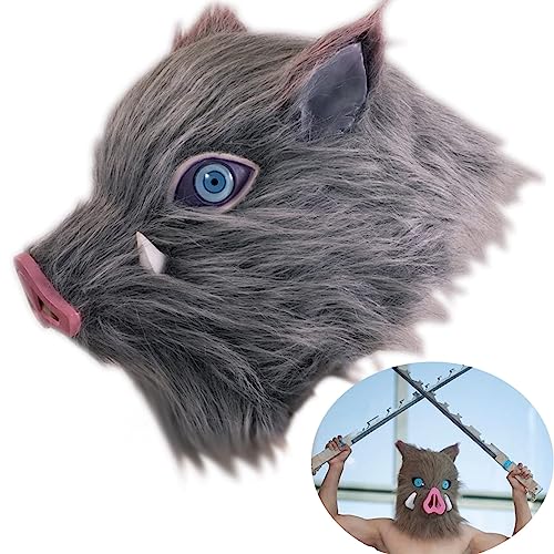Avafierce Inosuk Mask Demon Anime Latex Helmet Boar Cosplay Costume Halloween Accessories for Adult (Inosuke Mask)