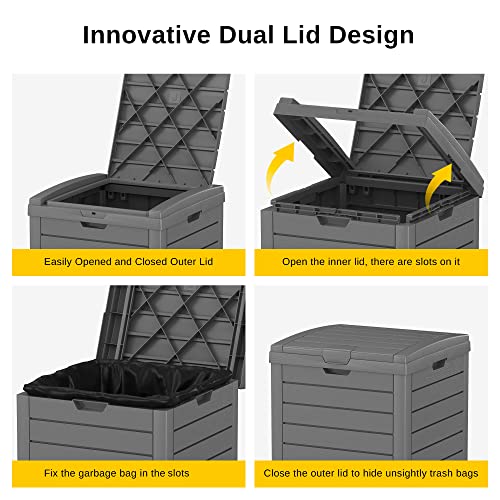 East Oak 31 Gallon Outdoor Trash Can, Waterproof Resin Garbage Can With Tiered Lid And Drip Tray, Outside Trash Bin For Patio, Backyard, Deck, Grey #TOP4