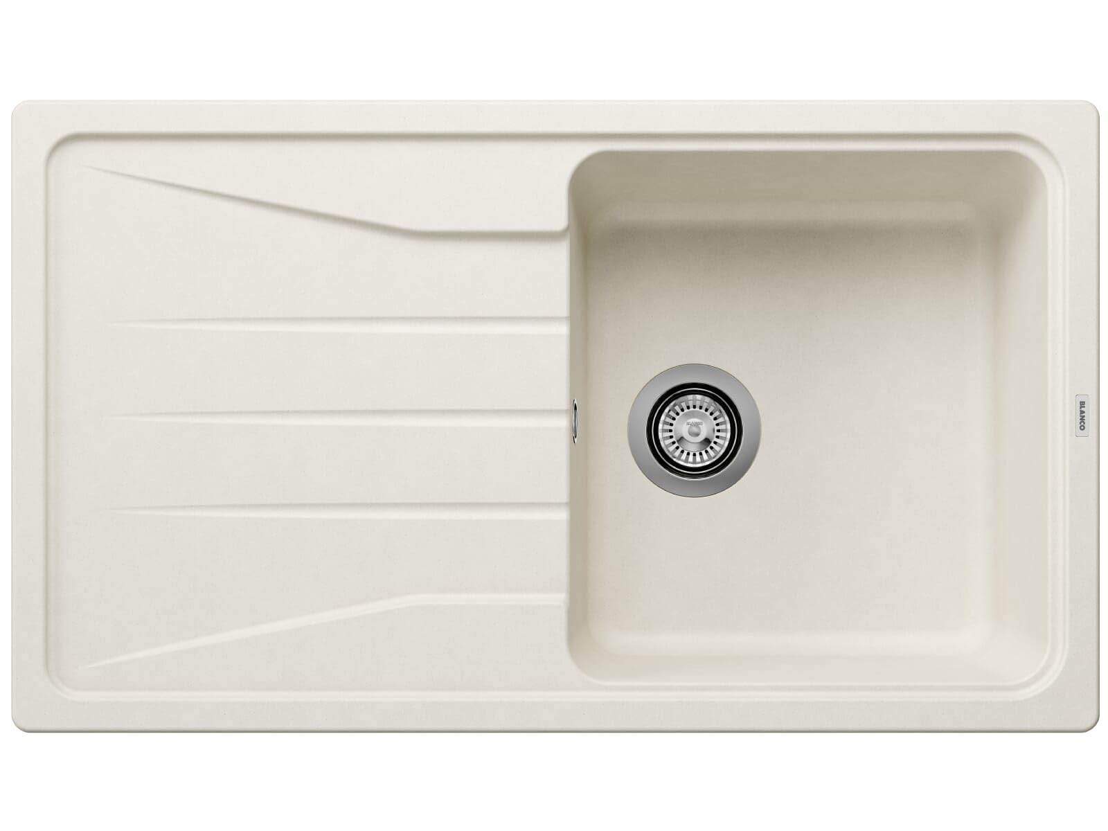 BLANCO SONA 5 S | SILGRANIT Sink in Soft White | Installation Type: Inset Installation from Above | Reversible | for 50 cm Wide Base cabinets | Large Bowl | Easy-Care Surface | [86x50x20.2 cm]