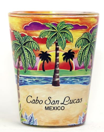 Cabo San Lucas Mexico Verre à shot Motif palmiers jaunes