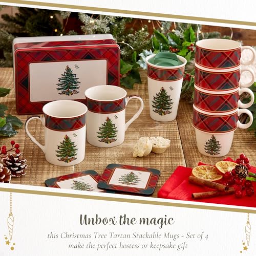 Spode Christmas Tree Tartan Mugs Set de 4 10 Oz miniatura 6