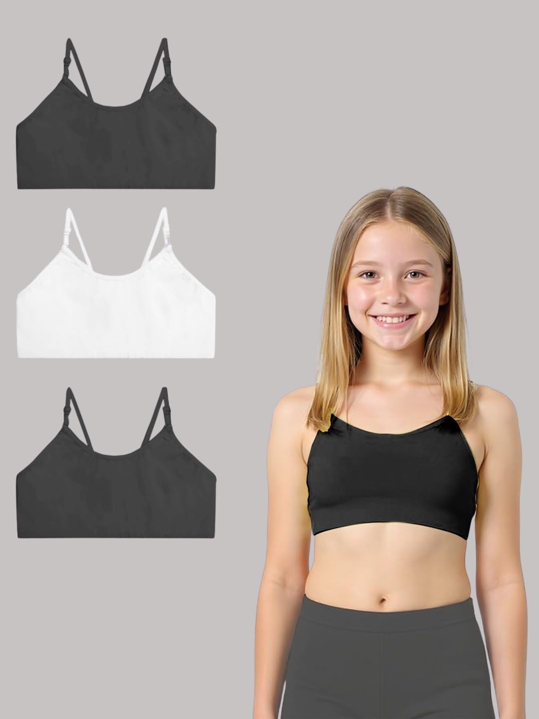 A.T.U.N. (ALL THINGS UBER NICE) 3 reggiseni in cotone per ragazze – Reggiseno da allenamento traspirante non imbottito con spalline regolabili, comodo da indossare tutti i giorni