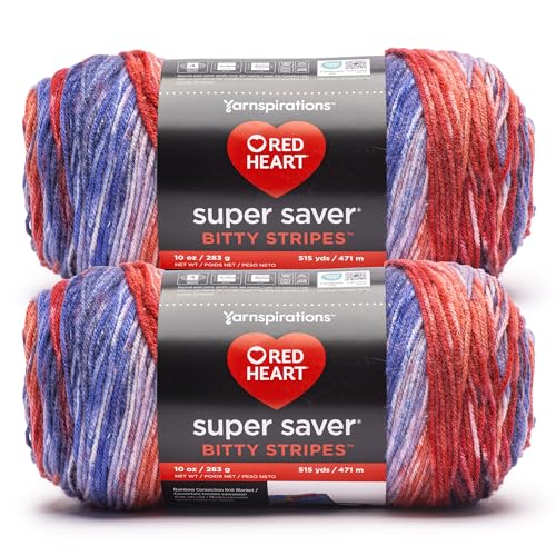 Image of Red Heart Super Saver Bitty Stripes Firework Yarn - 2 Pack of 283g /10oz - 100% Acrylic - #4 Worsted (Medium) - 515 Yards per Skein - Knitting /Crochet