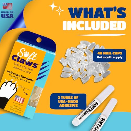 Image of Soft Claws Dog Nail Caps, 40 X-Large Nail Caps, Made in USA - Vet Developed, Safe & Non-Toxic Easy to Apply Claw Covers | Protects Furniture & Skin, Blue