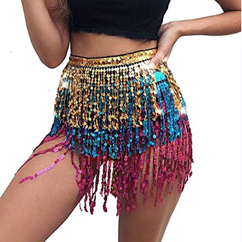 Zookey Pailletten Quasten Rock Rave Fransenrock Rock für Bauchtanz Hüftschal Festival Outfit für Frauen und Mädchen Cover