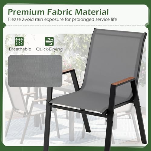 FANTASK Gartenstühle stapelbar 2er Set, 56 x 66 x 88 cm, Balkonstühle mit Armlehnen, Stapelstühle bis 180 kg belastbar, Terrassenstühle für Terrasse, Balkon (Grau)