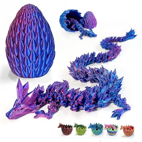 Image of 3D Printed Dragon Egg with Dragon Inside, Easter Eggs Articulated Mystery Crystal Dragon, Adults Fidget Toys fo for Autism/ADHD, Easter Basket Stuffers Desk Toys for Home Office Decor（Purple）