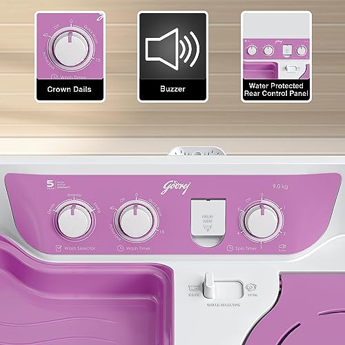 Image of Godrej Edge Pro 9 Kg 5 Star Semi Automatic Top Load Washing Machine Appliance With Aqua Jet Pulsator (WSEDGE PRO 90 5.0 PB3 M LISP, Lilac Sprinkle)
