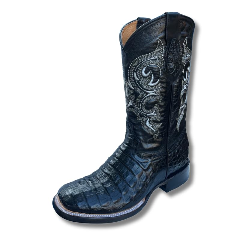 Image of Men's Alex Exotic Caiman Python Western Cowboy Boots Square Toe Pull On Tall Shaft bota de vaquero para hombre