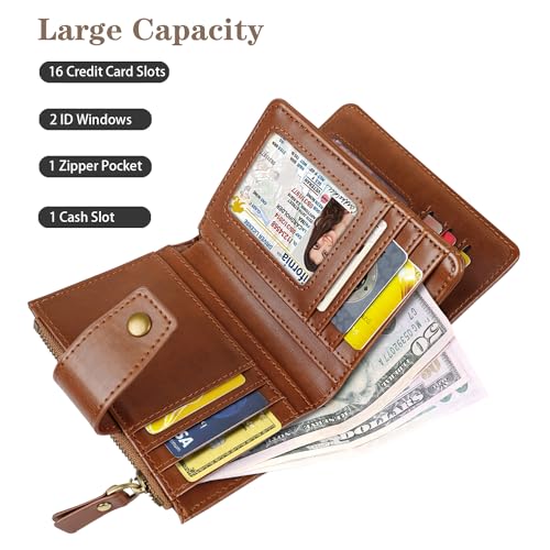 Image of Women Leather Wallet RFID Blocking Small Bifold Zipper Pocket Wallet Card Case Purse with ID Window, Leopard