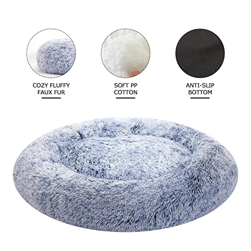 Image of Bedfolks Calming Donut Dog Bed - 45 Inch Round Plush Dog Bed, Anti-Anxiety, Washable & Non-Slip (Navy Blue, Extra Large)
